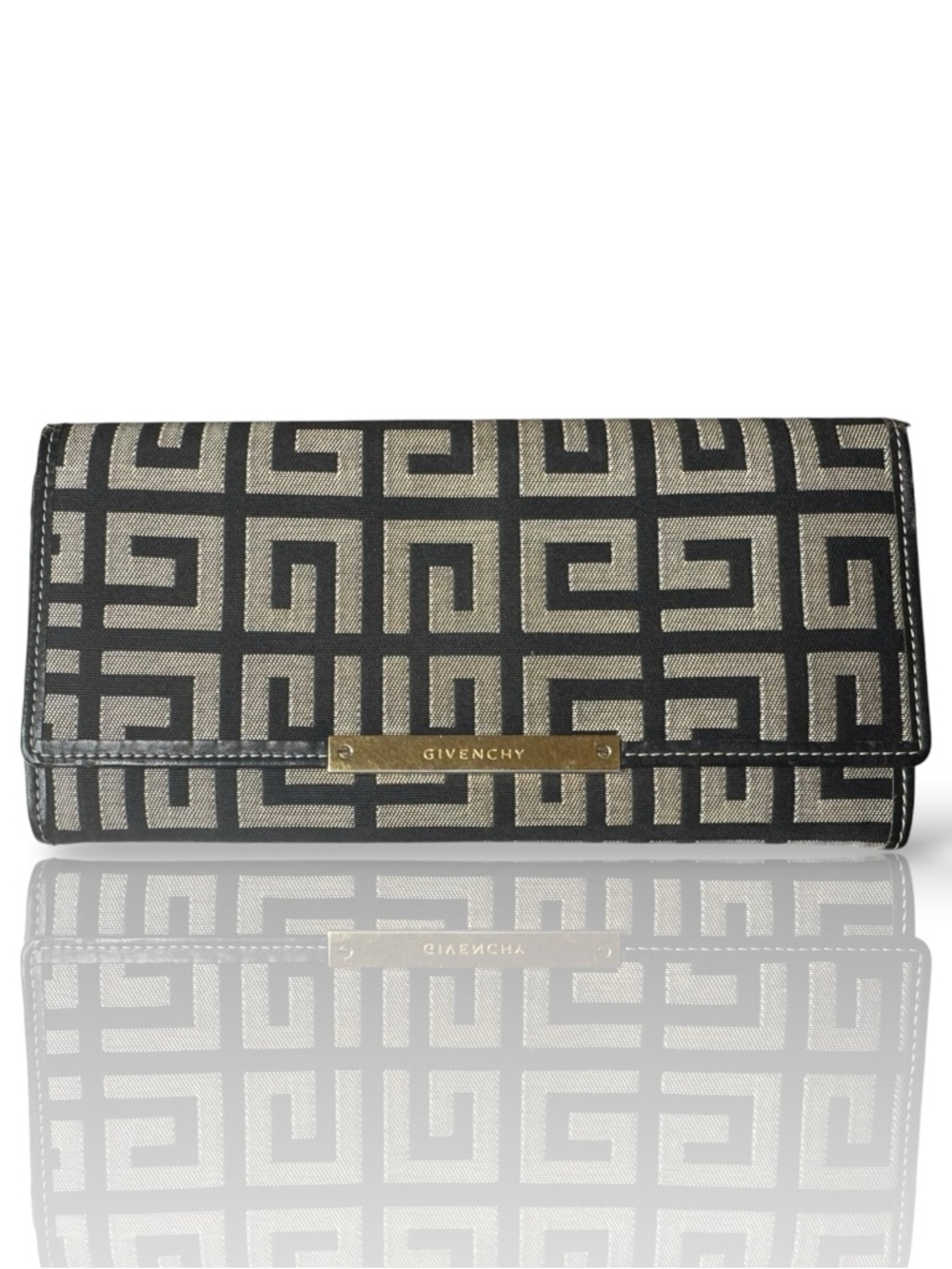 Givenchy Black & Grey Geometric Logo Foldover Wallet